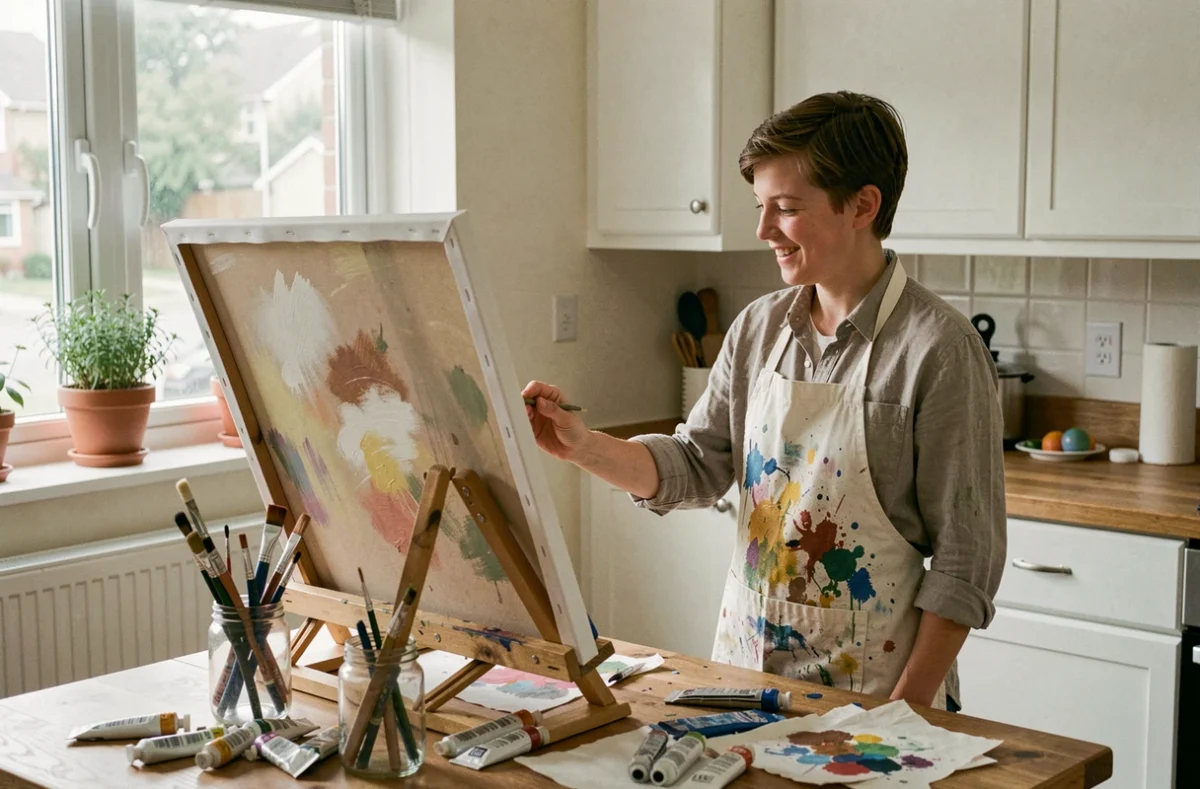 Mère et fils partageant une activité créative de peinture pour sortir de la routine familiale